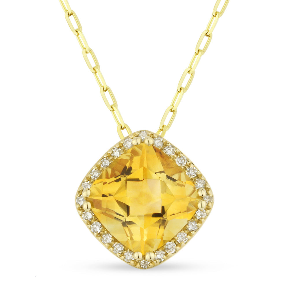 Beautiful Hand Crafted 14K Yellow Gold 7MM Citrine And Diamond Essentials Collection Pendant