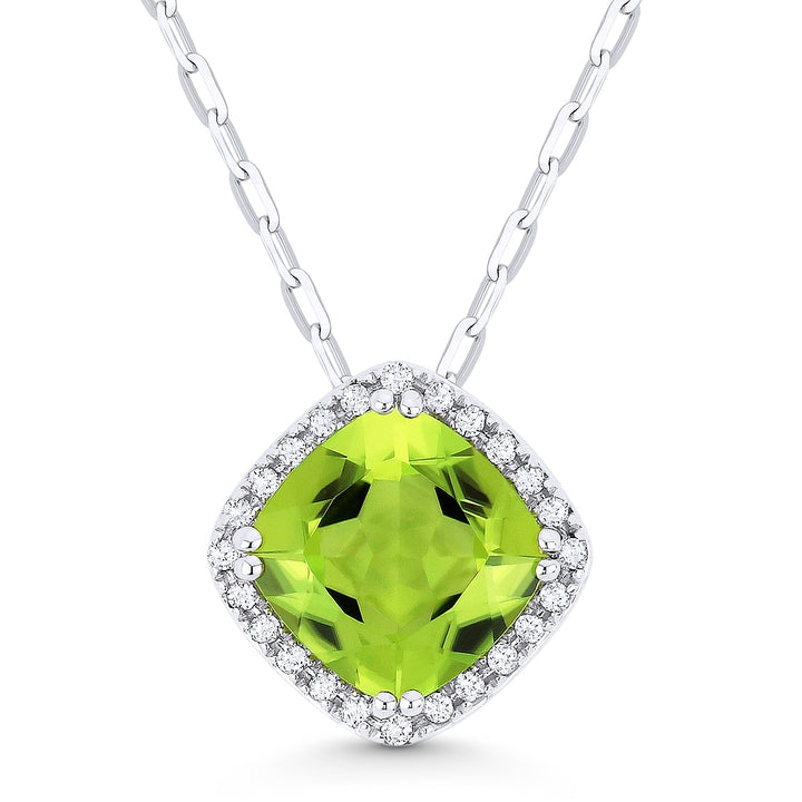 Beautiful Hand Crafted 14K White Gold 7MM Peridot And Diamond Essentials Collection Pendant