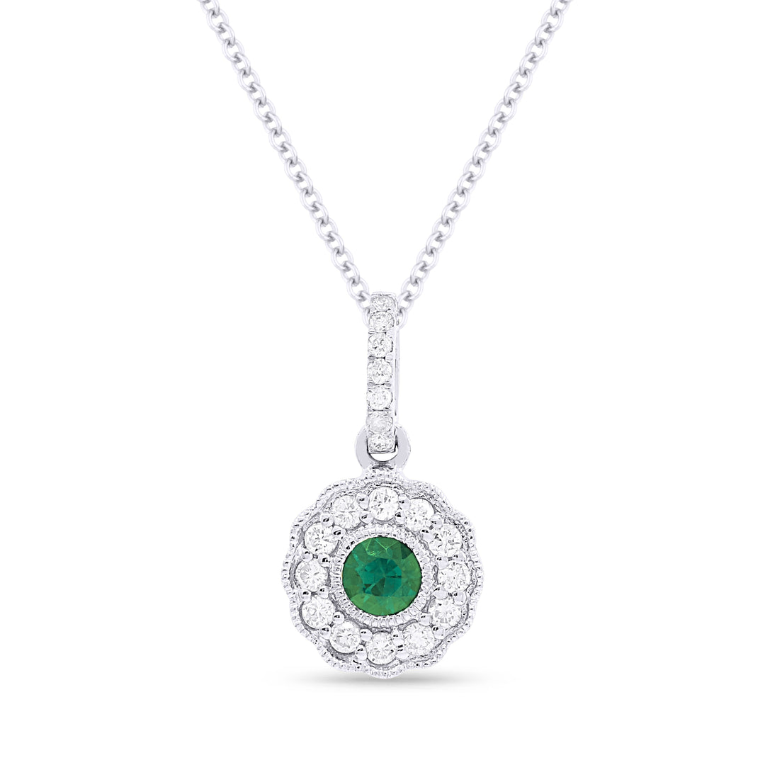 Beautiful Hand Crafted 14K White Gold  Emerald And Diamond Arianna Collection Pendant