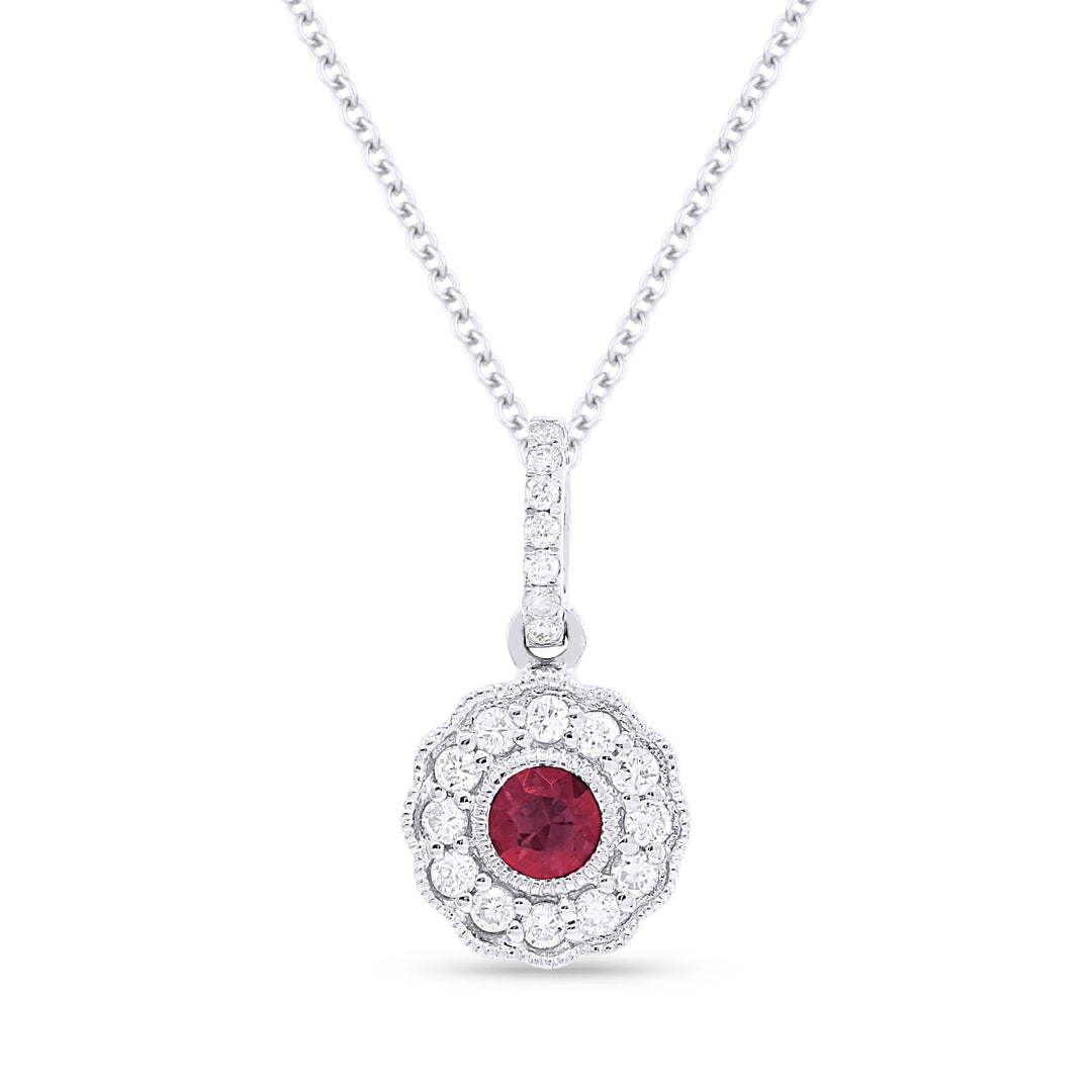 Beautiful Hand Crafted 14K White Gold  Ruby And Diamond Arianna Collection Pendant