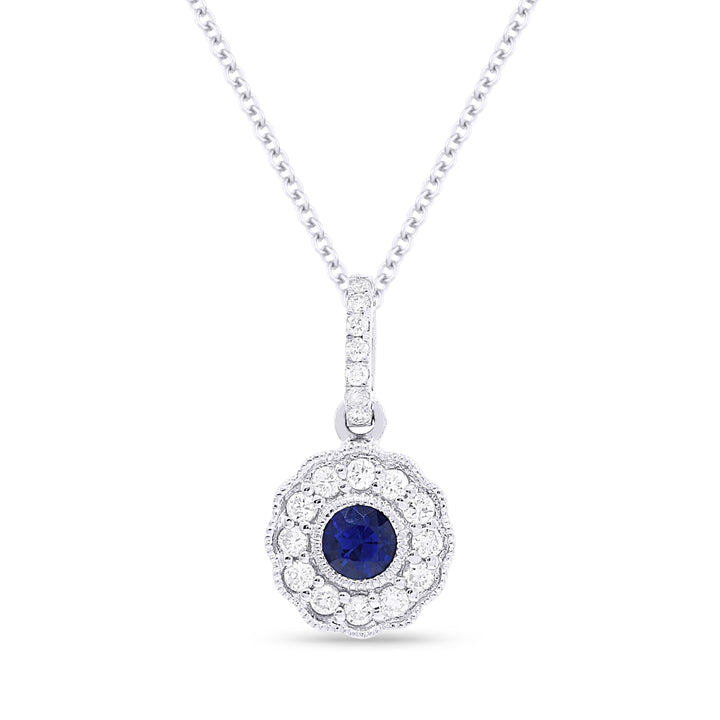 Beautiful Hand Crafted 14K White Gold  Sapphire And Diamond Arianna Collection Pendant