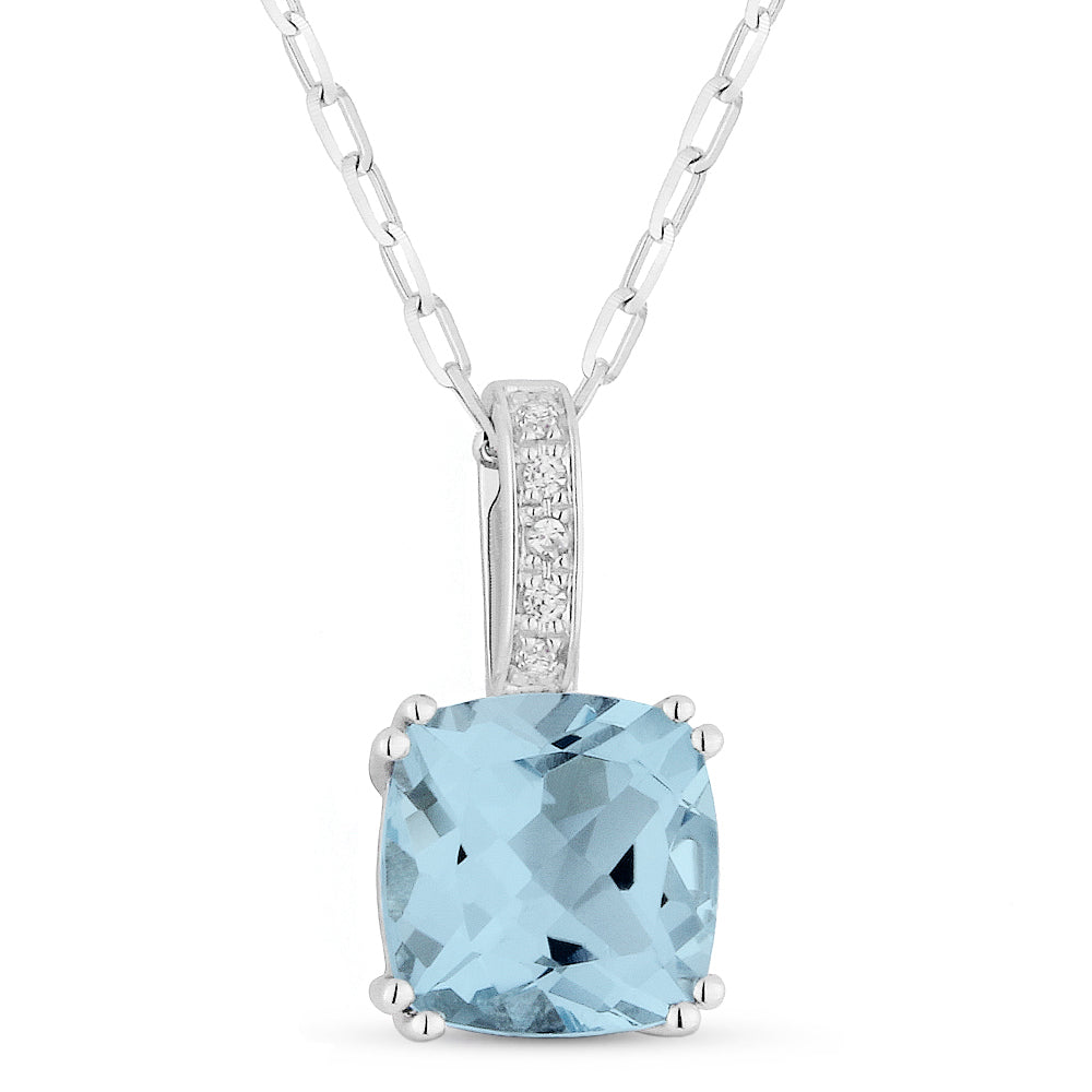 Beautiful Hand Crafted 14K White Gold 7MM Aquamarine And Diamond Essentials Collection Pendant