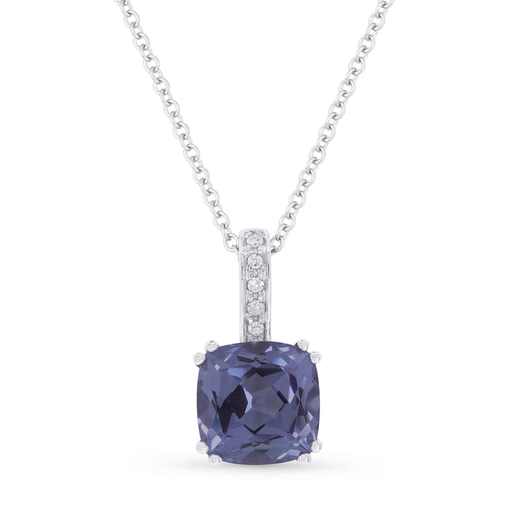Beautiful Hand Crafted 14K White Gold 7MM Created Alexandrite And Diamond Essentials Collection Pendant