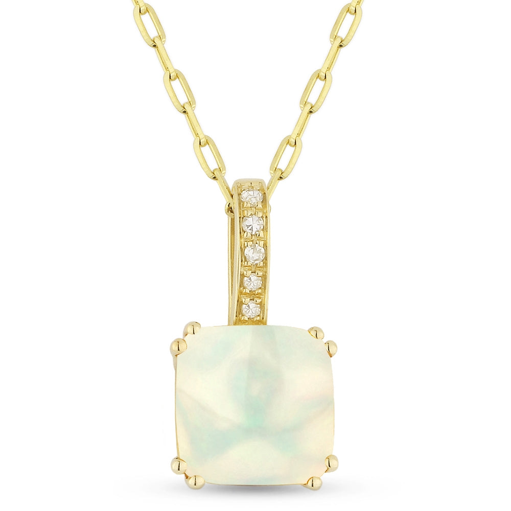 Beautiful Hand Crafted 14K Yellow Gold  Created Ethiopian Opal And Diamond Essential Collection Pendant