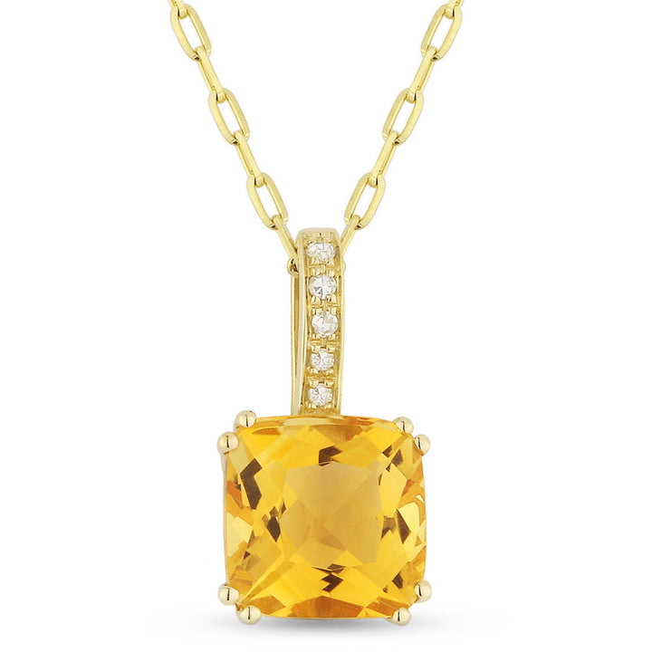 Beautiful Hand Crafted 14K Yellow Gold 7MM Citrine And Diamond Essentials Collection Pendant