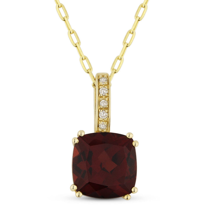 Beautiful Hand Crafted 14K Yellow Gold 7MM Garnet And Diamond Essentials Collection Pendant