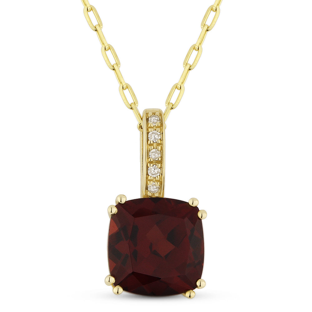 Beautiful Hand Crafted 14K Yellow Gold 7MM Garnet And Diamond Essentials Collection Pendant