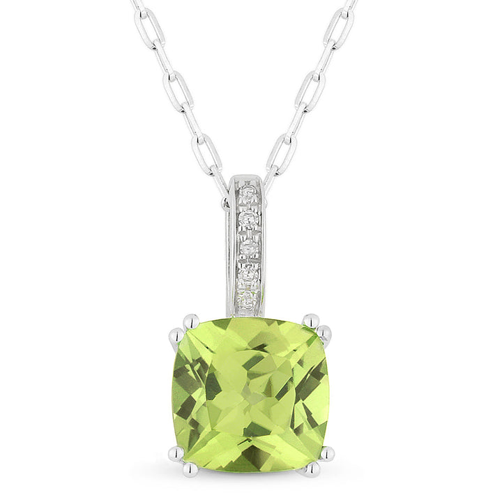 Beautiful Hand Crafted 14K White Gold 7MM Peridot And Diamond Essentials Collection Pendant