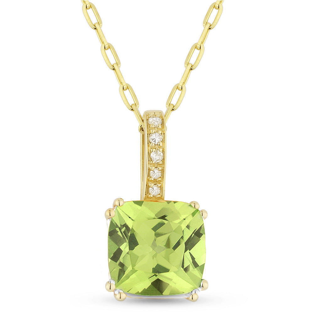 Beautiful Hand Crafted 14K Yellow Gold 7MM Peridot And Diamond Essentials Collection Pendant
