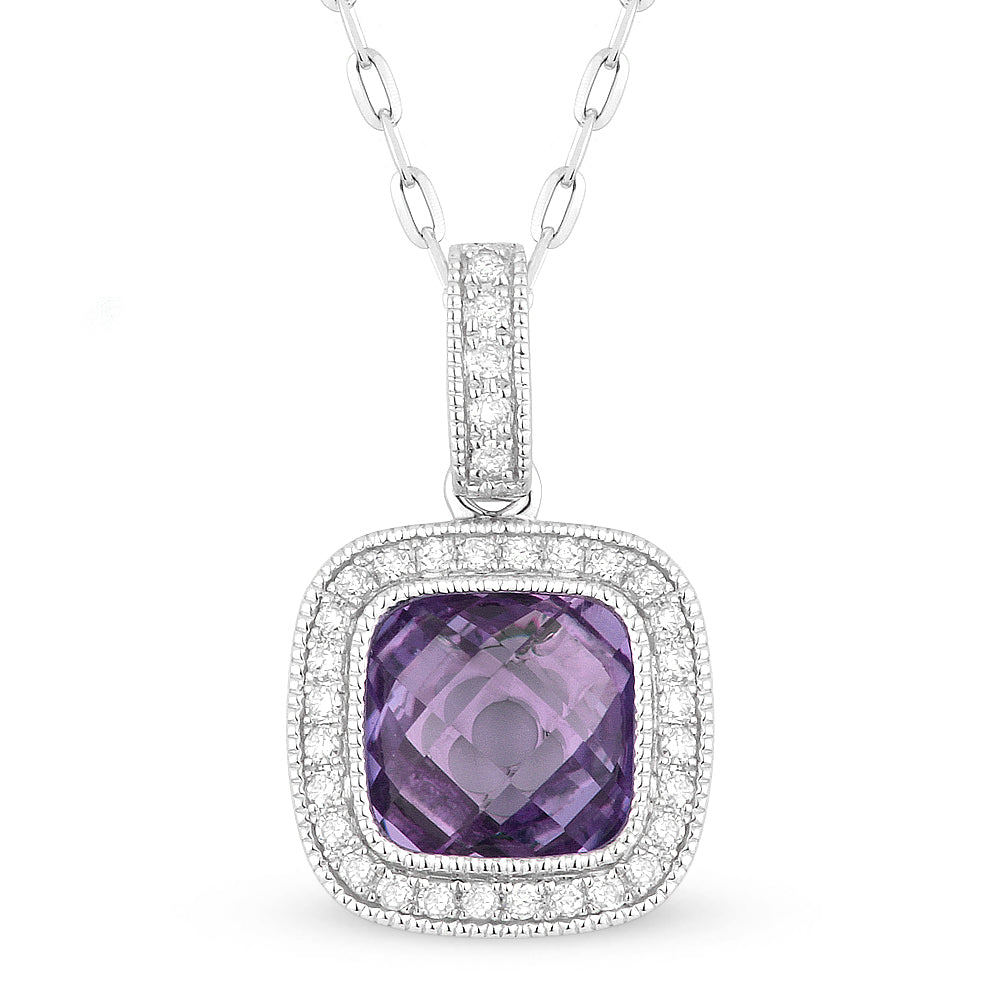 Beautiful Hand Crafted 14K White Gold 7MM Amethyst And Diamond Eclectica Collection Pendant