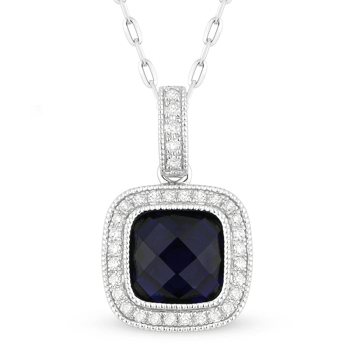 Beautiful Hand Crafted 14K White Gold 7MM Created Sapphire And Diamond Eclectica Collection Pendant