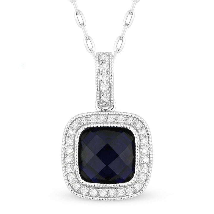 Beautiful Hand Crafted 14K White Gold 7MM Created Sapphire And Diamond Eclectica Collection Pendant