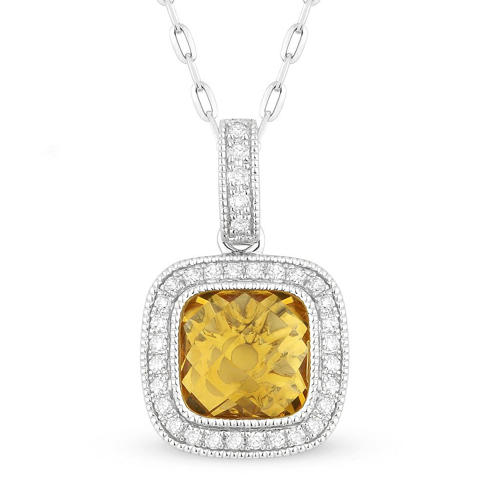 Beautiful Hand Crafted 14K White Gold 7MM Citrine And Diamond Eclectica Collection Pendant