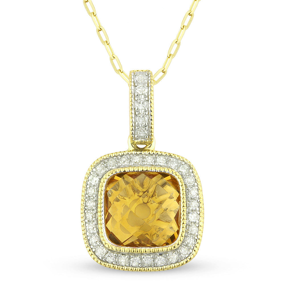 Beautiful Hand Crafted 14K Yellow Gold 7MM Citrine And Diamond Eclectica Collection Pendant