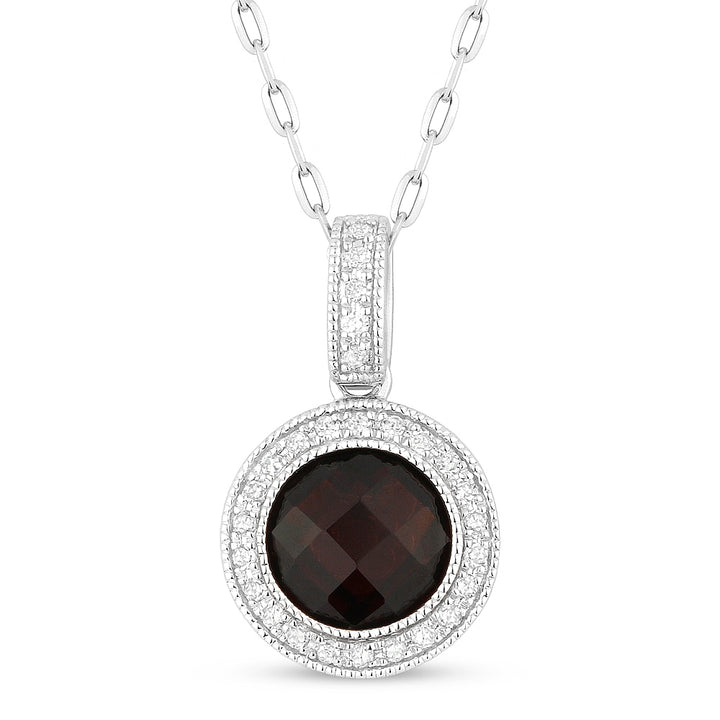 Beautiful Hand Crafted 14K White Gold 7MM Garnet And Diamond Eclectica Collection Pendant