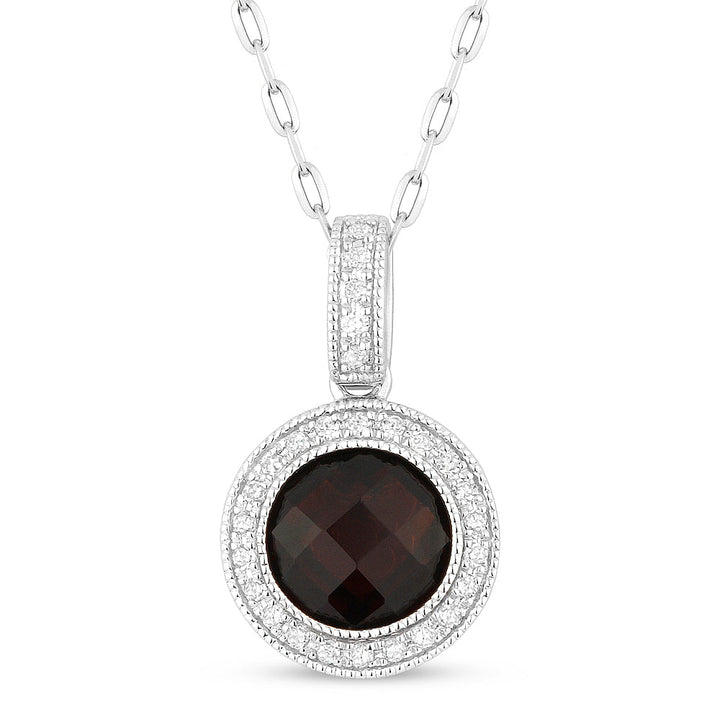 Beautiful Hand Crafted 14K White Gold 7MM Garnet And Diamond Eclectica Collection Pendant