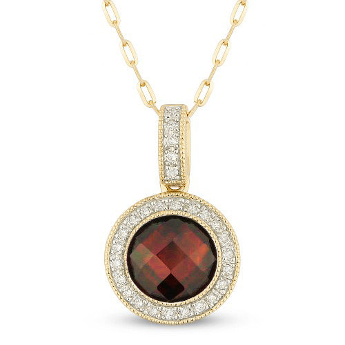 Beautiful Hand Crafted 14K Yellow Gold 7MM Garnet And Diamond Eclectica Collection Pendant