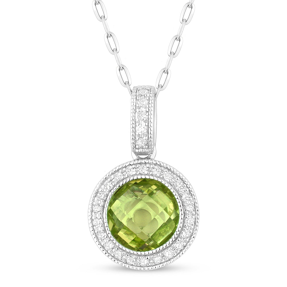 Beautiful Hand Crafted 14K White Gold 7MM Peridot And Diamond Eclectica Collection Pendant