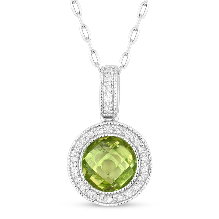 Beautiful Hand Crafted 14K White Gold 7MM Peridot And Diamond Eclectica Collection Pendant