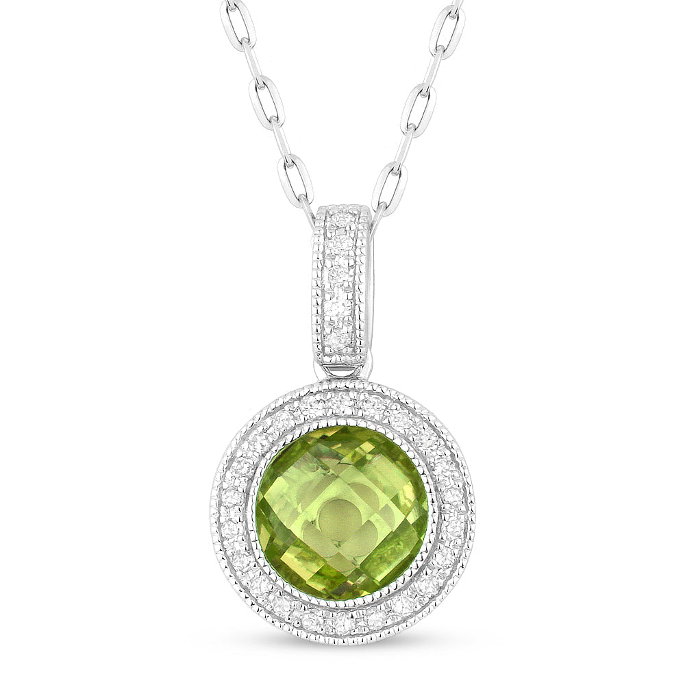 Beautiful Hand Crafted 14K White Gold 7MM Peridot And Diamond Eclectica Collection Pendant