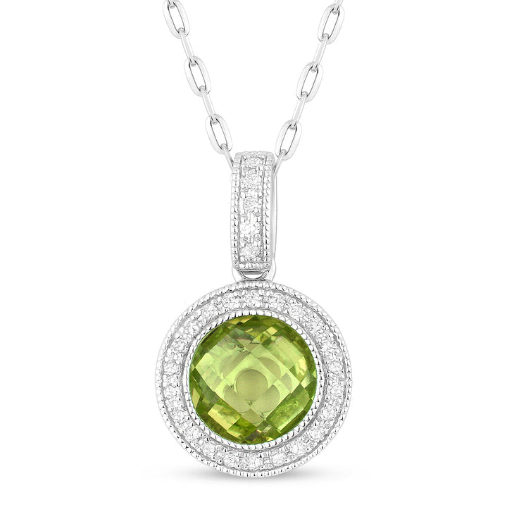 Beautiful Hand Crafted 14K White Gold 7MM Peridot And Diamond Eclectica Collection Pendant