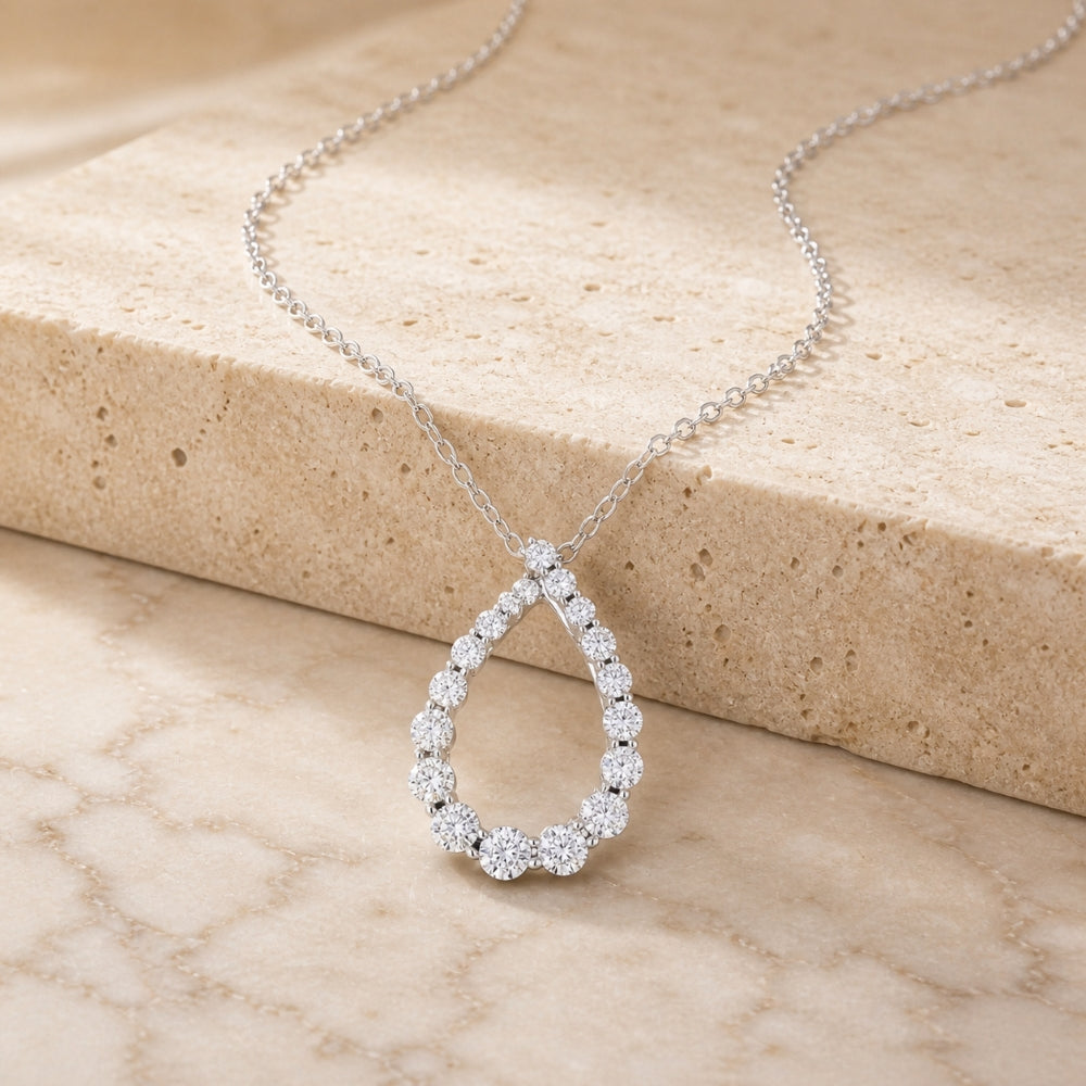 N1083 - 14K White Gold Diamond Pear Pendant