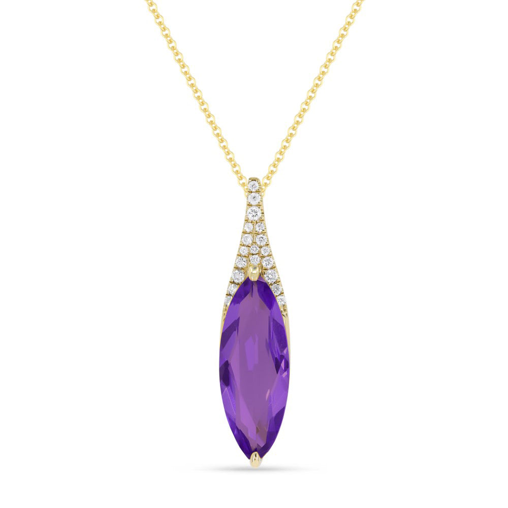 Beautiful Hand Crafted 14K Yellow Gold 6X16MM Amethyst And Diamond Essentials Collection Pendant