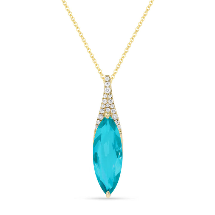 Beautiful Hand Crafted 14K Yellow Gold  Created Tourmaline Paraiba And Diamond Essentials Collection Pendant