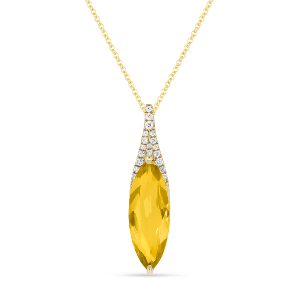 Beautiful Hand Crafted 14K Yellow Gold 6X16MM Citrine And Diamond Essentials Collection Pendant