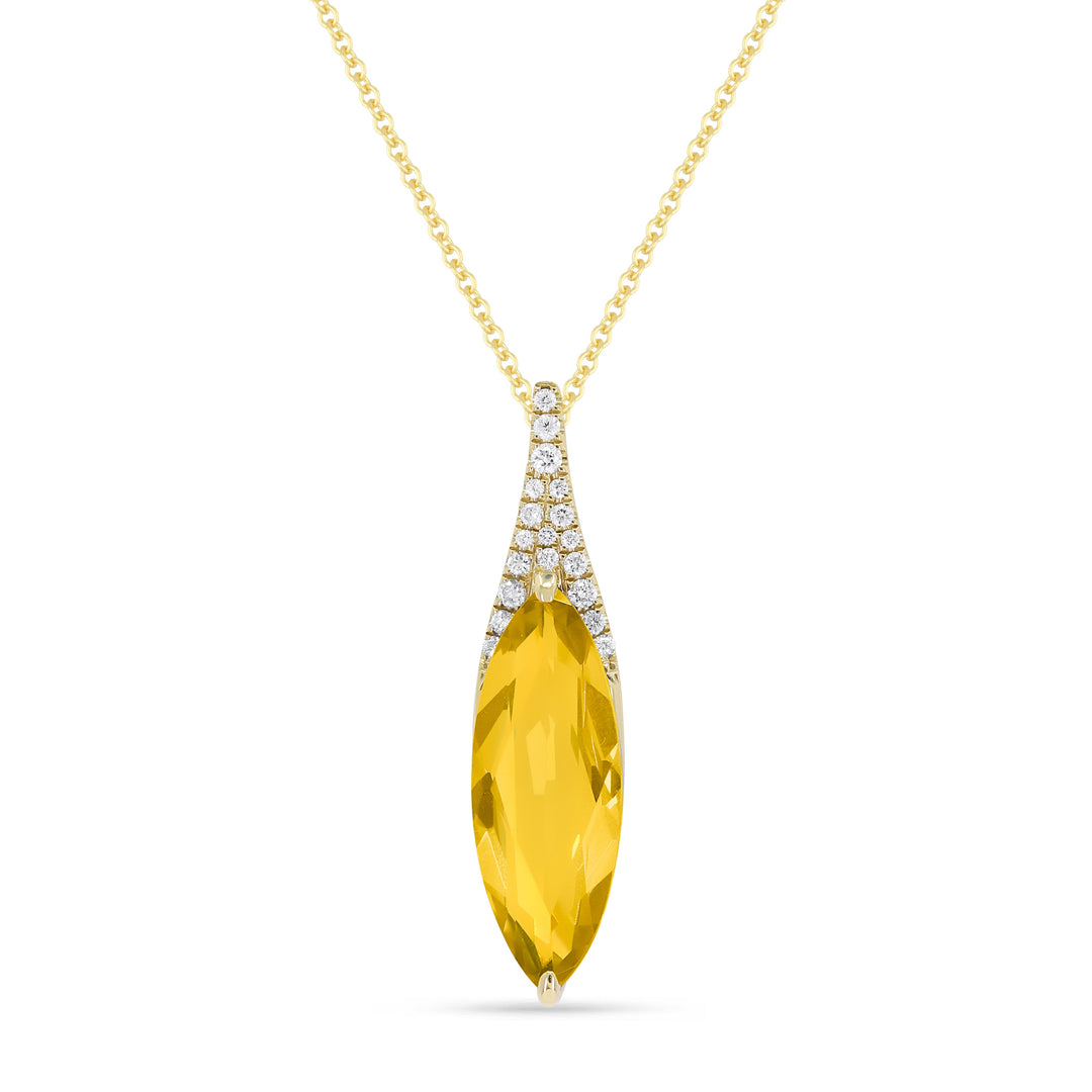 Beautiful Hand Crafted 14K Yellow Gold 6x16MM Citrine And Diamond Essentials Collection Pendant