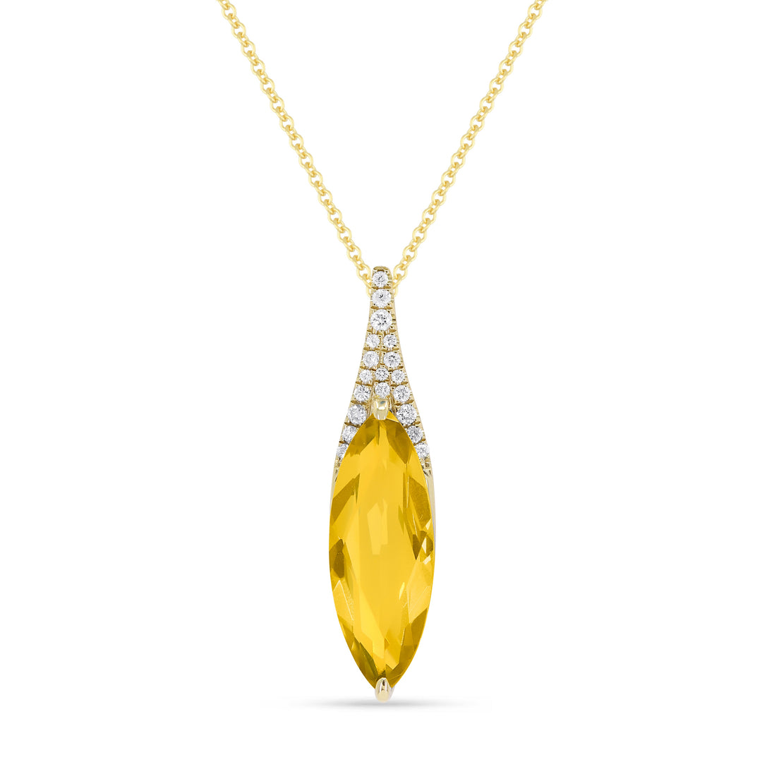 Beautiful Hand Crafted 14K Yellow Gold 6X16MM Citrine And Diamond Essentials Collection Pendant
