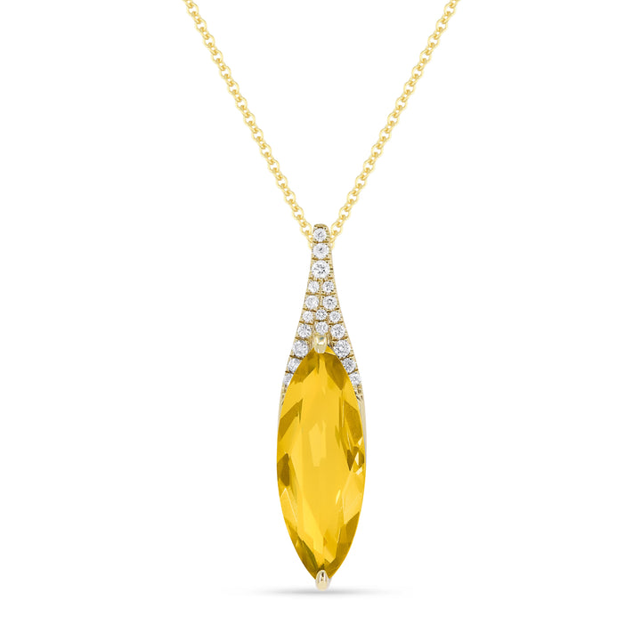 Beautiful Hand Crafted 14K Yellow Gold 6X16MM Citrine And Diamond Essentials Collection Pendant