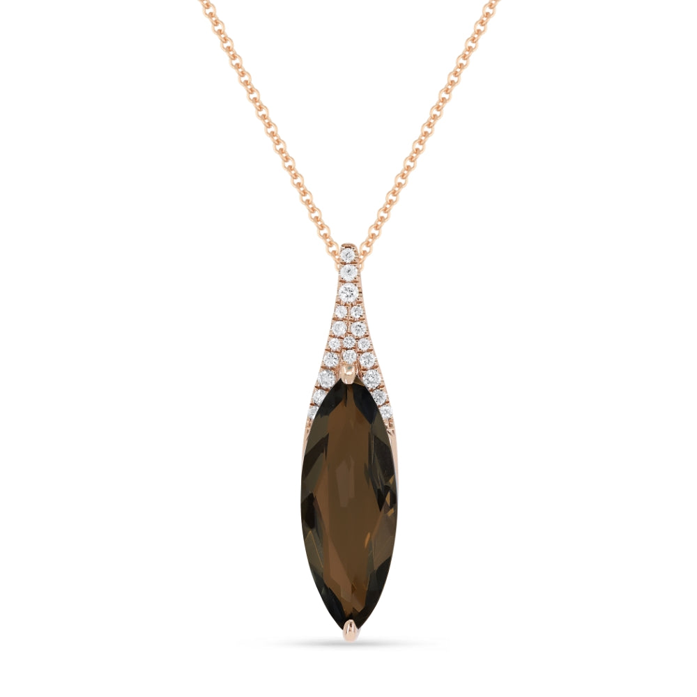 Beautiful Hand Crafted 14K Rose Gold 6X16MM Smokey Topaz And Diamond Essentials Collection Pendant