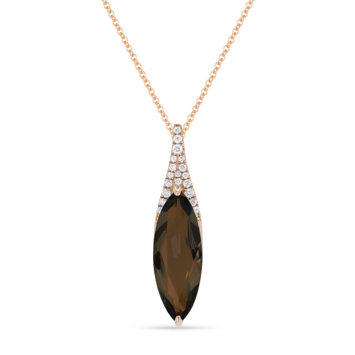 Beautiful Hand Crafted 14K Rose Gold 6X16MM Smokey Topaz And Diamond Essentials Collection Pendant