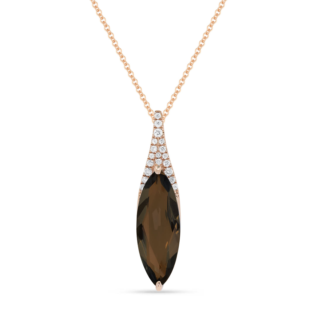Beautiful Hand Crafted 14K Rose Gold 6X16MM Smokey Topaz And Diamond Essentials Collection Pendant