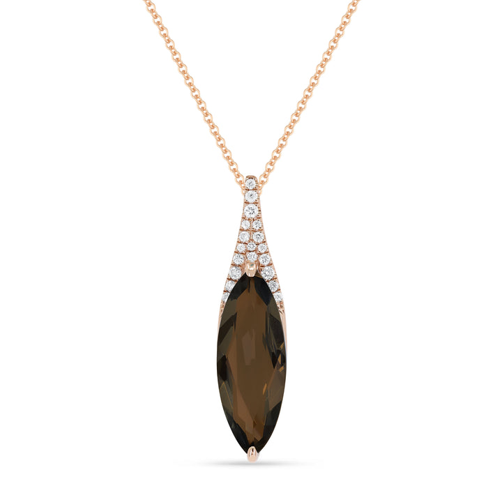 Beautiful Hand Crafted 14K Rose Gold 6X16MM Smokey Topaz And Diamond Essentials Collection Pendant