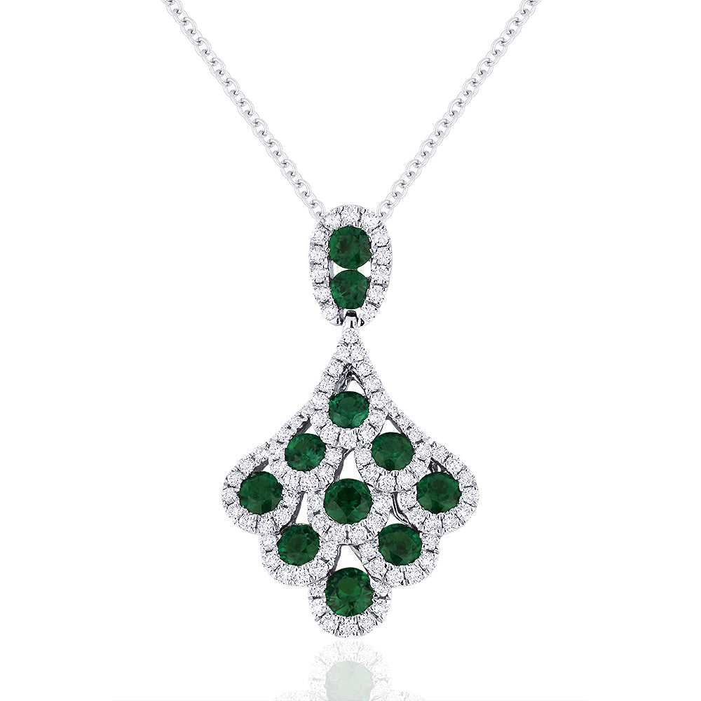 Beautiful Hand Crafted 18K White Gold  Emerald And Diamond Arianna Collection Pendant