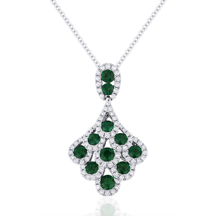 Beautiful Hand Crafted 18K White Gold  Emerald And Diamond Arianna Collection Pendant