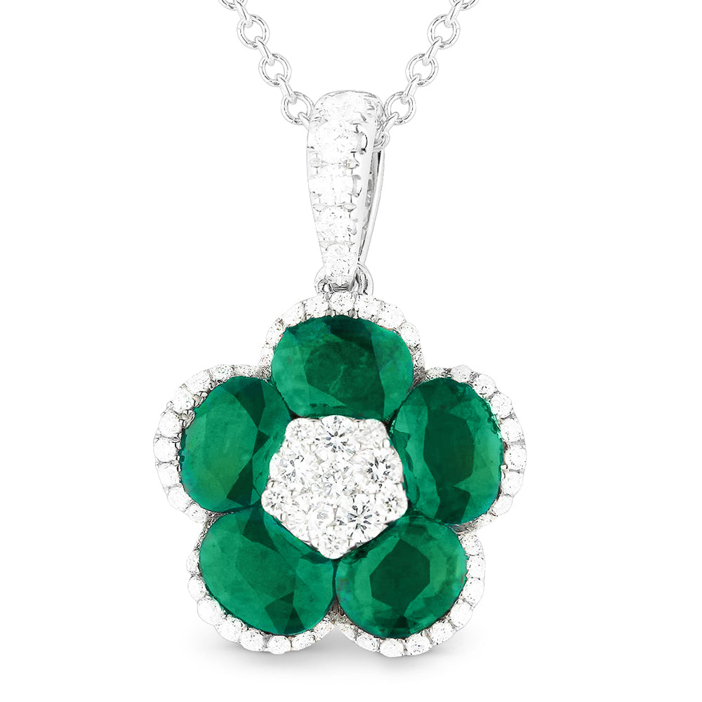 Beautiful Hand Crafted 14K White Gold 4X5MM Emerald And Diamond Arianna Collection Pendant