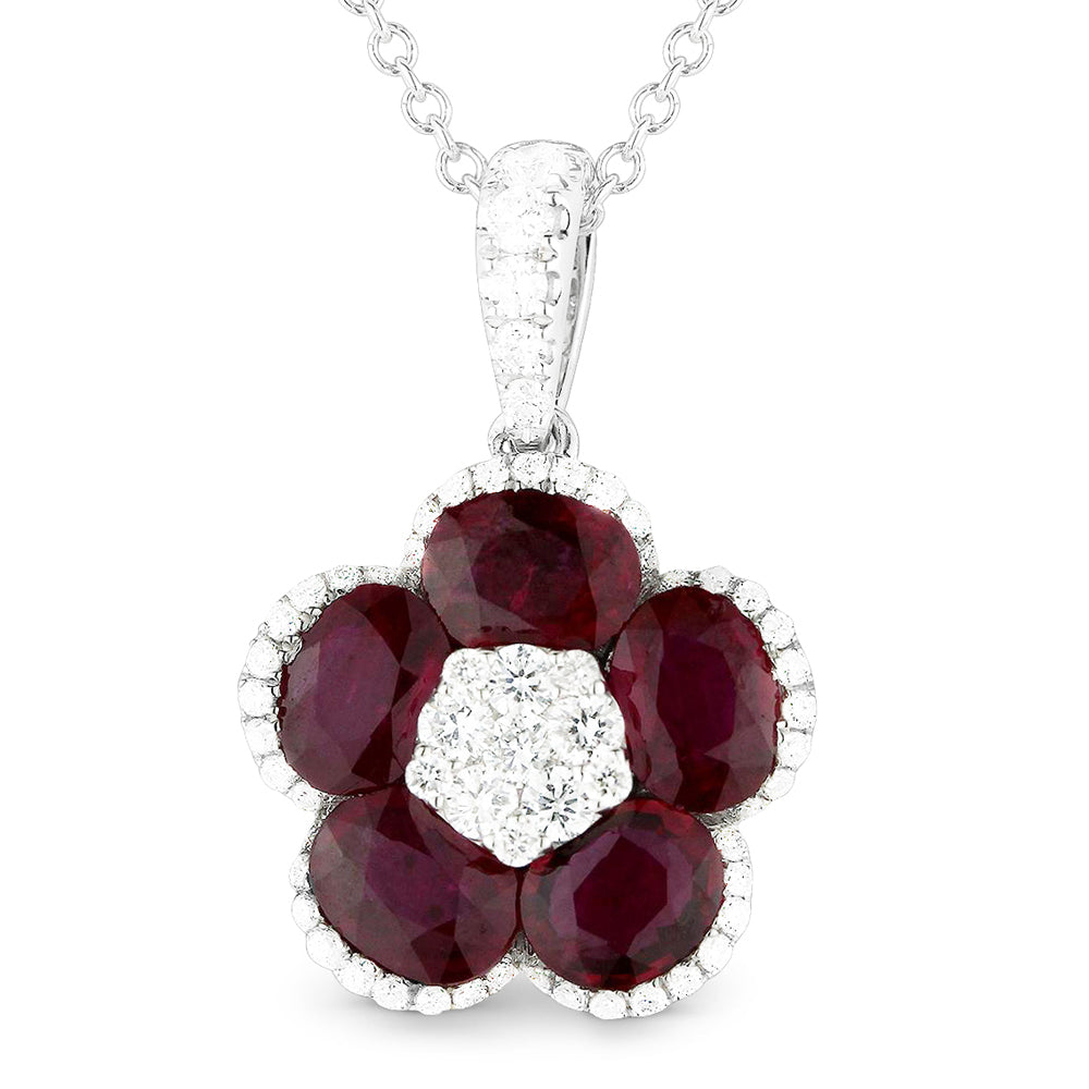 Beautiful Hand Crafted 14K White Gold 4X5MM Ruby And Diamond Arianna Collection Pendant