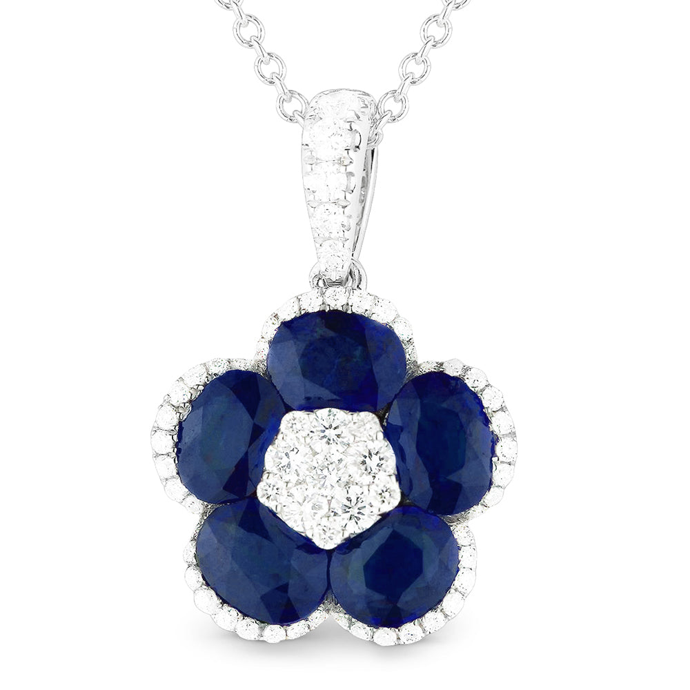Beautiful Hand Crafted 14K White Gold 4X5MM Sapphire And Diamond Arianna Collection Pendant
