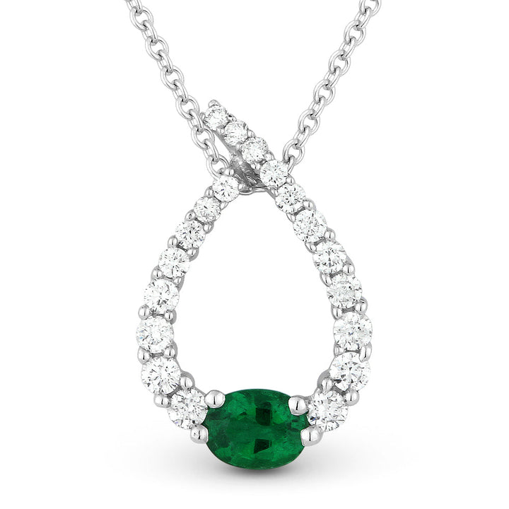 Beautiful Hand Crafted 14K White Gold  Emerald And Diamond Arianna Collection Pendant