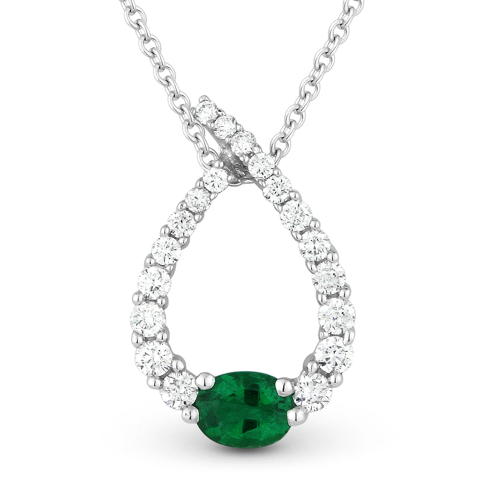 Beautiful Hand Crafted 14K White Gold  Emerald And Diamond Arianna Collection Pendant