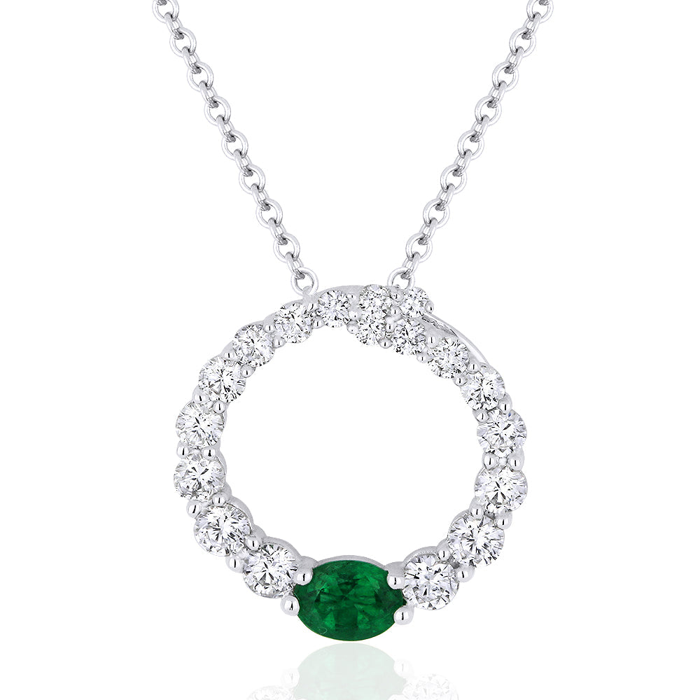 Beautiful Hand Crafted 14K White Gold  Emerald And Diamond Arianna Collection Pendant