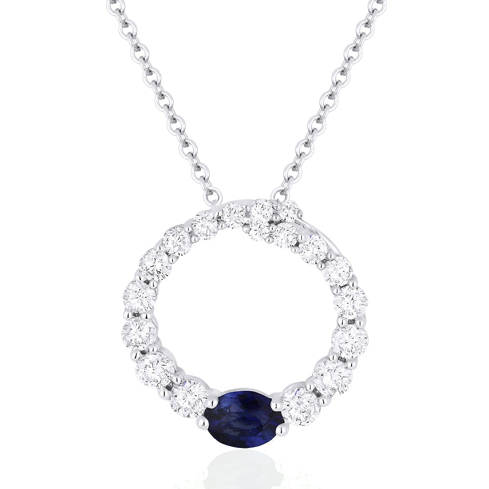 Beautiful Hand Crafted 14K White Gold  Sapphire And Diamond Arianna Collection Pendant