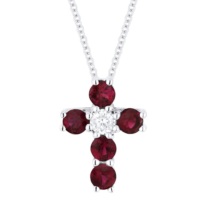 Beautiful Hand Crafted 14K White Gold  Ruby And Diamond Religious Collection Pendant