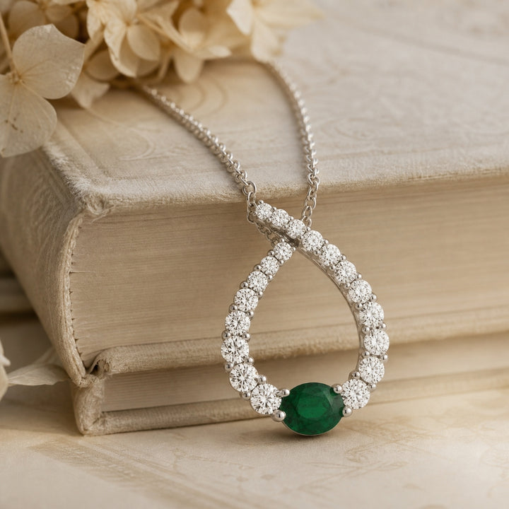 N1104 - 14K White Gold Emerald, Ruby & Sapphire Pear Pendant