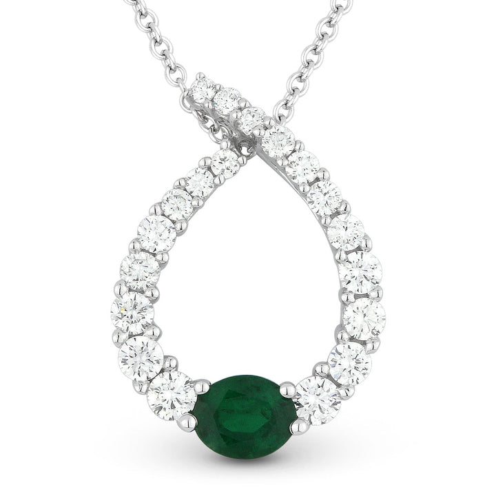 Beautiful Hand Crafted 14K White Gold  Emerald And Diamond Arianna Collection Pendant