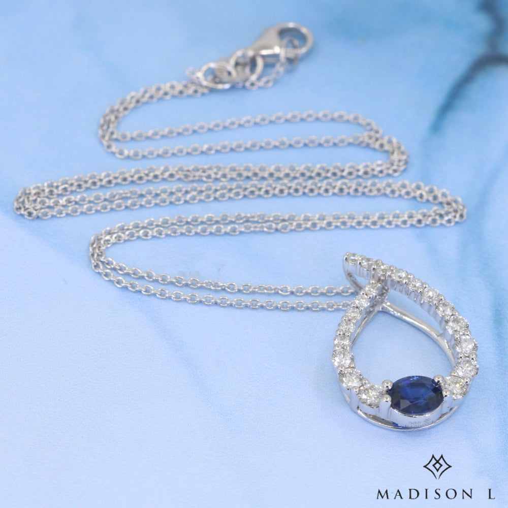 Madison L 14K White Gold Sapphire Pear Pendant - style N1104SAW - view 2