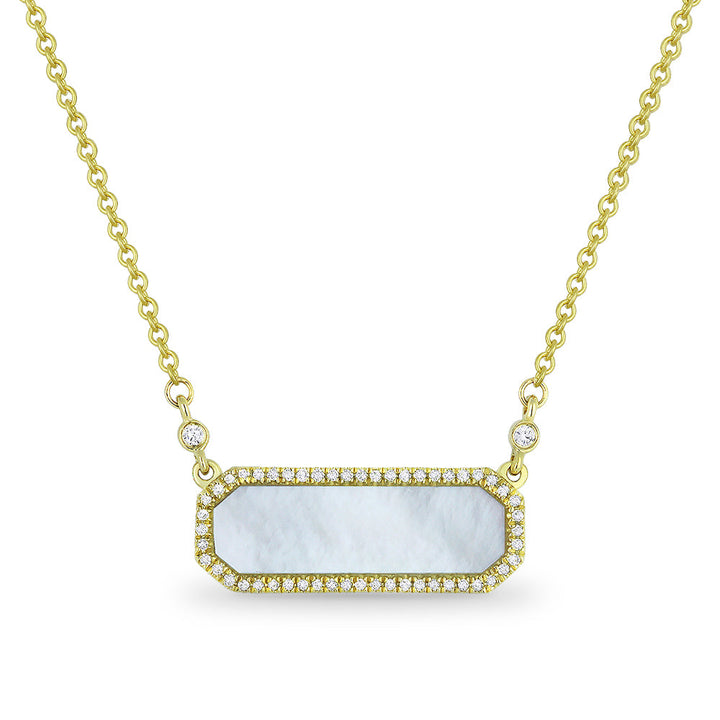 Beautiful Hand Crafted 14K Yellow Gold  Mother Of Pearl And Diamond Stiletto Collection Necklace